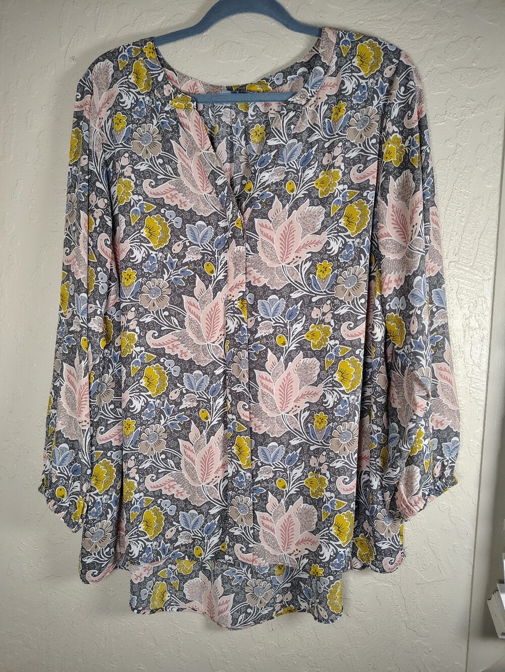 Tahari Split Neck Woven Tunic Blouse Womens Plus Size 2X